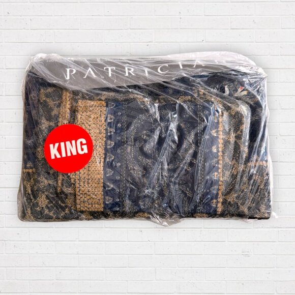 West Point Stevens PATRICIAN Vintage Navy Blue Pattern Medallion KING Sheet Set - Picture 1 of 5
